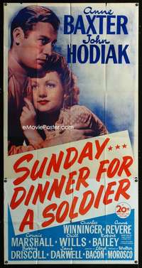 p543 SUNDAY DINNER FOR A SOLDIER three-sheet movie poster '44 Anne Baxter