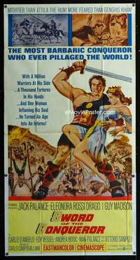 p546 SWORD OF THE CONQUEROR three-sheet movie poster '62 Jack Palance