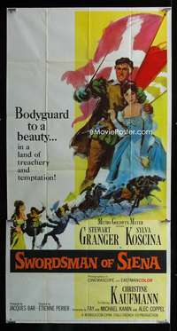 p547 SWORDSMAN OF SIENA three-sheet movie poster '62 Stewart Granger, Koscina