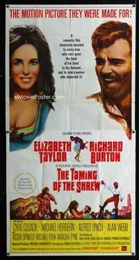 p553 TAMING OF THE SHREW three-sheet movie poster '67 Liz Taylor, Burton