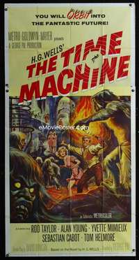p570 TIME MACHINE three-sheet movie poster '60 H.G. Wells, George Pal