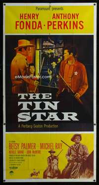 p571 TIN STAR three-sheet movie poster '57 Henry Fonda, Anthony Perkins