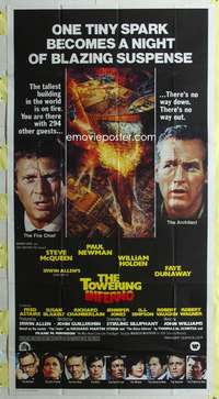p572 TOWERING INFERNO int'l three-sheet movie poster '74 Steve McQueen, Newman