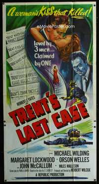 p575 TRENT'S LAST CASE three-sheet movie poster '53 Orson Welles, Lockwood