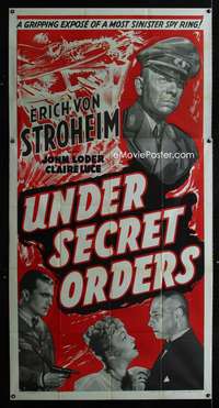 p580 UNDER SECRET ORDERS three-sheet movie poster '43 Erich von Stroheim