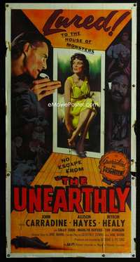 p581 UNEARTHLY three-sheet movie poster '57 John Carradine, Allison Hayes