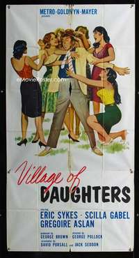 p587 VILLAGE OF DAUGHTERS three-sheet movie poster '62 English comedy!