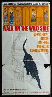 p591 WALK ON THE WILD SIDE three-sheet movie poster '62 Jane Fonda, Harvey