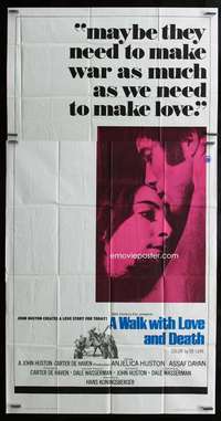 p592 WALK WITH LOVE & DEATH int'l three-sheet movie poster '69 John Huston