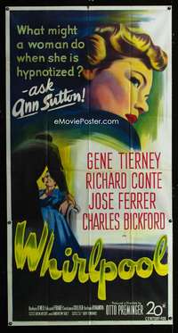 p597 WHIRLPOOL three-sheet movie poster '50 Gene Tierney, Otto Preminger