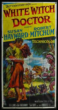 p598 WHITE WITCH DOCTOR three-sheet movie poster '53 Susan Hayward, Mitchum