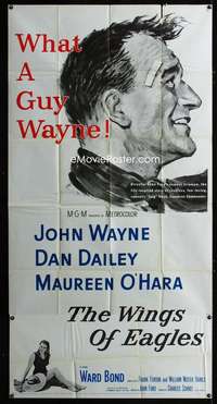 p602 WINGS OF EAGLES three-sheet movie poster '57 John Wayne, Maureen O'Hara