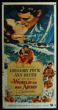 p605 WORLD IN HIS ARMS three-sheet movie poster '52 Gregory Peck, Ann Blyth