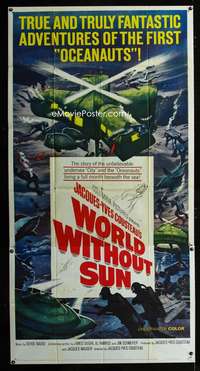p606 WORLD WITHOUT SUN three-sheet movie poster '65 Jacques-Yves Cousteau