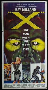 p609 X THE MAN WITH THE X-RAY EYES three-sheet movie poster '63 Roger Corman