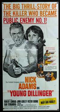p613 YOUNG DILLINGER three-sheet movie poster '65 Nick Adams, Robert Conrad