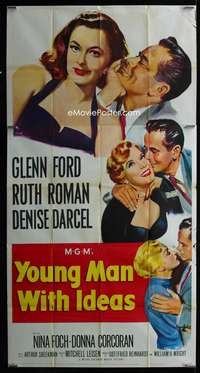 p616 YOUNG MAN WITH IDEAS three-sheet movie poster '52 Glenn Ford, Ruth Roman