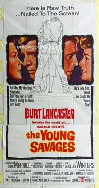 p617 YOUNG SAVAGES three-sheet movie poster '61 Burt Lancaster, Harold Hecht