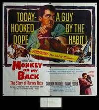 p066 MONKEY ON MY BACK six-sheet movie poster '57 Mitchell, drug classic!