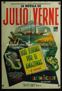 p629 800 LEAGUES OVER THE AMAZON Argentinean movie poster '58 sci-fi!