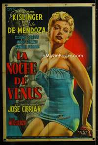 p732 LA NOCHE DE VENUS Argentinean movie poster '55 sexy Melson art!