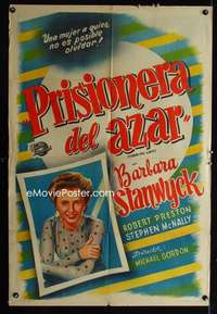 p736 LADY GAMBLES Argentinean movie poster '49 Stanwyck, Las Vegas!