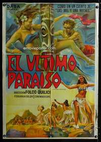 p740 LAST PARADISE Argentinean movie poster '58 sexy island babes!