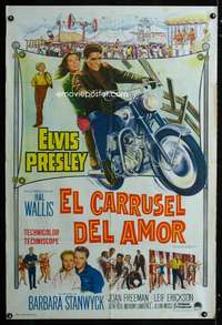 p802 ROUSTABOUT Argentinean movie poster '64 Elvis on motorcycle!