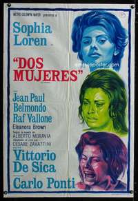 p841 TWO WOMEN Argentinean movie poster '60 Sophia Loren, de Sica
