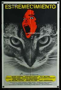 p843 UNCANNY Argentinean movie poster '77 cat & scared girl!