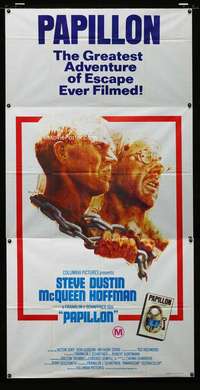 p206 PAPILLON Aust three-sheet movie poster '74 Steve McQueen, Dustin Hoffman
