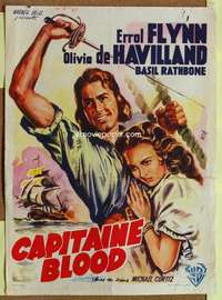 t544 CAPTAIN BLOOD Belgian movie poster R50s Wik art of Errol Flynn!