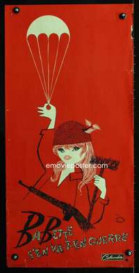 t297 BABETTE GOES TO WAR red French 15x31 movie poster '60 Bardot