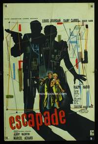 t259 ESCAPADE French 16x24 movie poster '57 cool Bertrand artwork!
