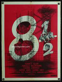 t306 8 1/2 French 24x32 movie poster '63 Federico Fellini, Mastroianni