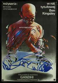 t498 GANDHI Polish movie poster '84 Teissig art of Ben Kingsley!