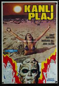 t117 BLOOD BEACH Turkish movie poster '81 classic quicksand image!