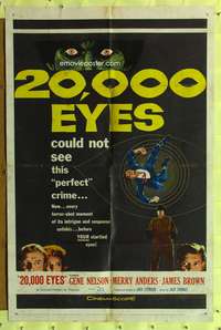 w013 20,000 EYES one-sheet movie poster '61 could not see the perfect crime!