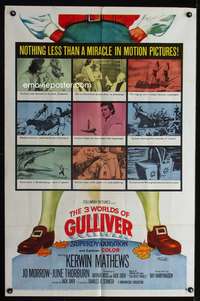 w015 3 WORLDS OF GULLIVER one-sheet movie poster '60 Ray Harryhausen