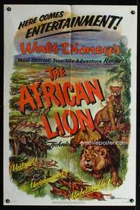 w026 AFRICAN LION one-sheet movie poster '55 Walt Disney jungle safari!