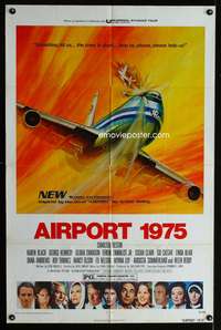 w033 AIRPORT 1975 1sh '74 Charlton Heston, Karen Black, G. Akimoto aviation accident art!