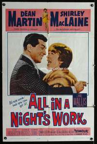 w038 ALL IN A NIGHT'S WORK one-sheet movie poster '61 Dean Martin, MacLaine