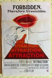 w066 ATTRACTION one-sheet movie poster '70 forbidden sex therefore irresistible!