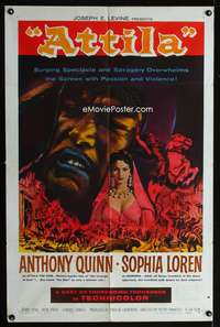w071 ATTILA one-sheet movie poster R62 The Hun, Anthony Quinn, Sophia Loren