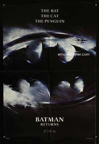 w086 BATMAN RETURNS advance one-sheet movie poster '92 Bat, Cat, & Penguin!