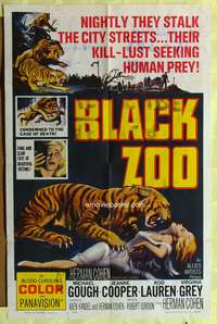 w115 BLACK ZOO one-sheet movie poster '63 horror, seeking human prey!
