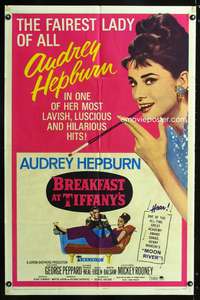 w002 BREAKFAST AT TIFFANY'S one-sheet movie poster R65 Audrey Hepburn