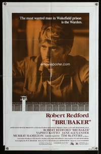 w146 BRUBAKER one-sheet movie poster '80 Robert Redford in Wakefield prison!