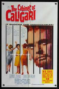 w153 CABINET OF CALIGARI one-sheet movie poster '62 Robert Bloch, horror!