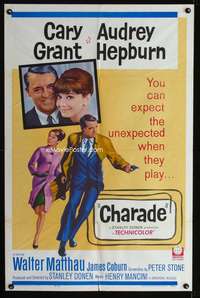 w003 CHARADE one-sheet movie poster '63 Cary Grant, Audrey Hepburn